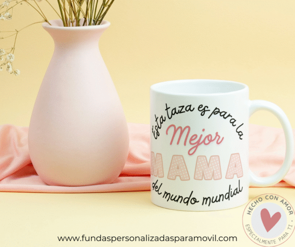 Taza Personalizada con Foto Diseño Mamá- La Mejor Mamá /Abuela/ Tía del Mundo Mundial -Rosa - Imagen 2