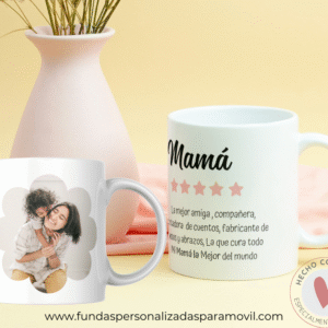 Taza Personalizada con Foto Diseño Mamá- Reseña 5 Estrellas Rosa